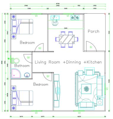 China Modern Easy Assembling Lightweight Steel Frame Low Cost 2 Bedroom Prefab Homes for sale