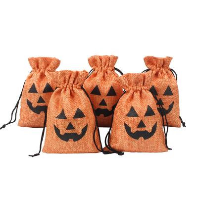 China Cheap Canvas Candy Bag Pumpkin Halloween Candy Bag Small Halloween Party Gift Candy Bag for sale