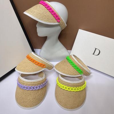 China Raffia Straw Empty Top Chain Straw Hat Fashion Sun Hat Beach Sunscreen Straw Hat for sale