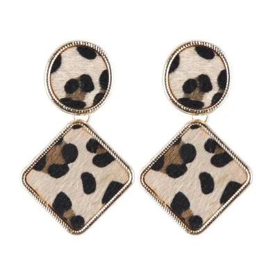 China CLASSIC fashion imitation horsehair leopard print leather patch earring alloy gold plated earrings for sale