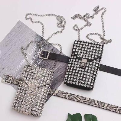 China 2021 NEW NATIONAL BLINGBLING Shiny Rhinestone Mini Mobile Phone Detachable Dual-Use Bag Waist Bag for sale