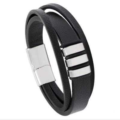 China TRENDY Bangle Fashion Multilayer Fashion PU Vintage Simple Bracelet With Magnet Clasp Bangle Bracelets for sale