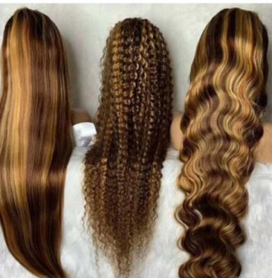 China Body Wave T Part Lace Baby Hair P4 27 Piano Color Curly Piano Color Hair Lace Front Wig for sale