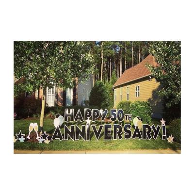 China Eco-friendly Happy Birthday Yard Signs Metal Stakes Balloons Lawn Sign for sale