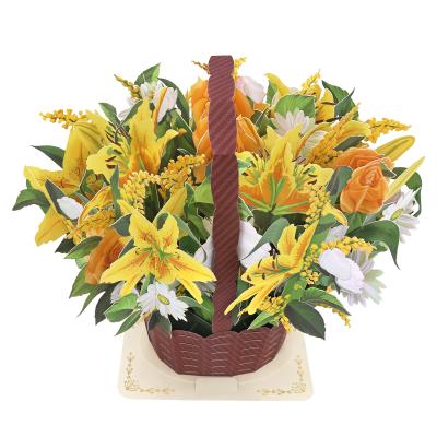 China Sweet 3D Floral Gift Basket Gift Best Wishes Pop Up Greeting with Message Card Flower Pop Up Card for sale