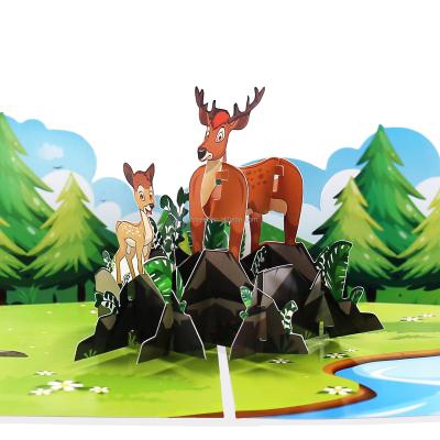 China Birthday Greeting Forest Deer Animal Funny Pop Up Card Party Decorations Birthday Greeting Card For Kids Spawn 3d Greeting Cards for sale