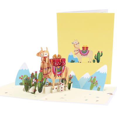 China Animal Paper Pop Up Card Alpaca Decoration Tiny 3d Paper Pop Up Card 3d Writeable Greeting Cards Greeting Cards for sale