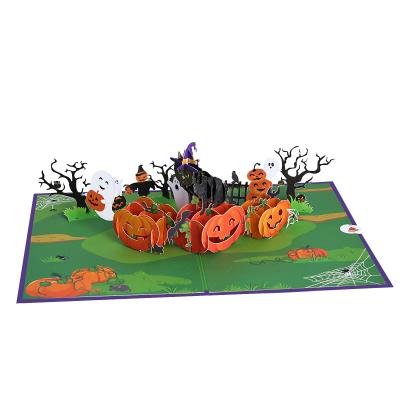 China Halloween Paper Craft Printing 3d Card Witch Pumpkin Themes Halloween Decor Invitation Greeting Card Pop Up Paper Card for sale