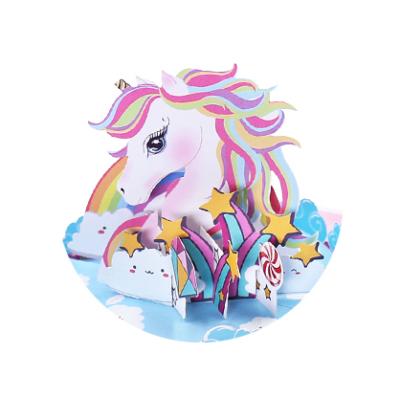 China Christmas Decor Unicorn Cake 3d Pop Cute Card with Pink Decorations Message Card Girls Gift for sale