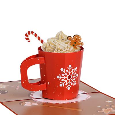 China Europe Cocoa Hot Red Cup Custom Logo Card With Match Envelope 3d Greeting Cards for sale