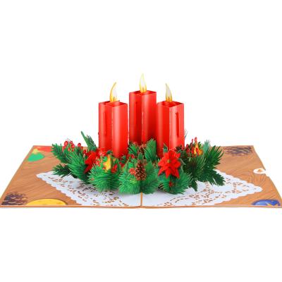 China Europe Candle Paper Pop Up Happy New Year Thanksgiving Day Greeting Card With Message Card Christmas Decoration Supplies for sale