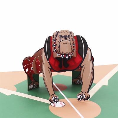 China Custom Gift Baseball Dog Baseball Greeting Card Soccer Baseball 3d Greeting Animal Pop Up Paper Card for sale