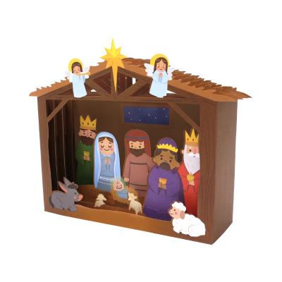 China Nativity Religious Pop Up 3d Card Box Decoration Happy New Year Christmas Cards Indoor Religious Greeting Cards for sale