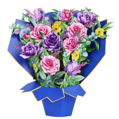 China Artificial Blue Bouquet For Indoor Decor Greeting 3D Pop Up Card Recycle Craft Valentines Paper Cards for sale