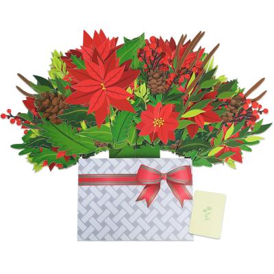 China Handmade artificial poinsettia red flower pop up card for present greeting cards 3d for sale