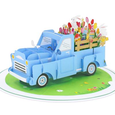 China Easter Greeting Card Home Decor Writeable Truck Decorative 3d Gift Card Pop Up Paper Card for sale