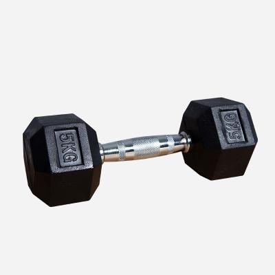 China Gym Rubber Covered Equipment Factory Wholesale Dumbbell Hex Rubber Dumbbell for sale