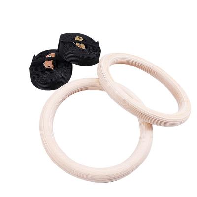 China Indoor Wooden Gymnastic Rings with Straps Exercise Sport Gym Rings Fitness Gymnastic Dip Rings for sale