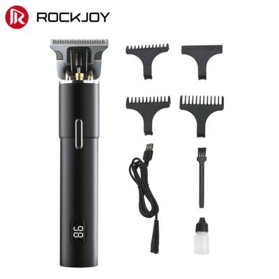 China Commercial Electric Hair Cutting Machine With T Cut T Blade Hair Trimmer Men Cordless Rechargeable Low Noise Cordless Narrow Metal Rockjoy for sale