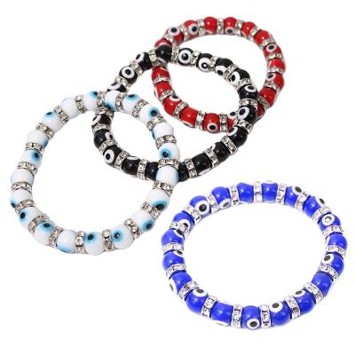 China BOHEMIA Fashion Jewelry Bohemian Rhinestone and Elastic Evil Eye Glass Bead Bracelet for sale