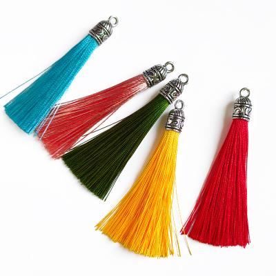 China DIY Jewelry Making 6cm Small Silk Tassel Earrings Dangle Charms Open End Silver Clasp Tassels Brush for DIY Jewelry Making Accessories for sale