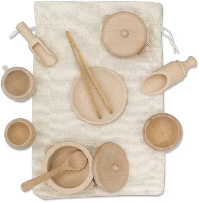 China Educational DIY Toys Wooden Waldorf Montessori Diy Kitchen Sensory Bin Toys Scoops Tongs Tools for sale