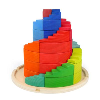 China Grimms Material Eco-friendly Spiral Rainbow Big Block Counter-Rotating Wooden Toys for sale