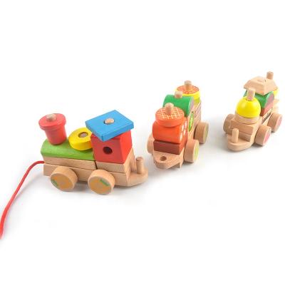 China 2020 Wooden Puzzle Toys Pull Furit Eco-friendly Material Wooden Train Set Toys Children Play Educational Toys for sale