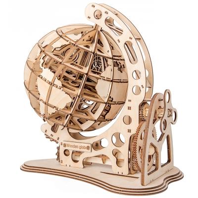 China Eco-friendly Material Wooden Mechanical Transmission Globe DIY Toys Wooden Construction 3D Puzzle For Kids for sale