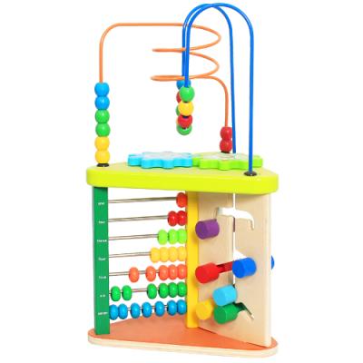 China Eco-Friendly Kids Educational Toys 5 In 1 Multifunctional Intelligence Toy Round Beads Wooden Maze Toy for sale