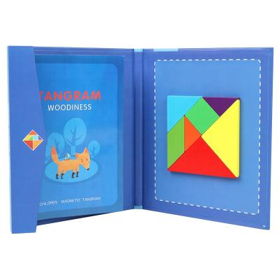 China Eco-friendly Puzzle Material Magnetic Shape Blocks Jigsaw Book Brain Teasers Stacking Games Wooden Pattern Tangram for sale