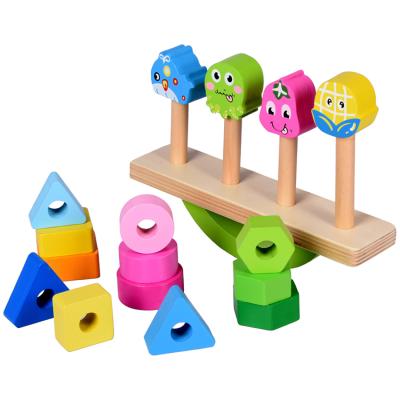 China Eco-friendly Toys Wholesale Wooden Educational Geometric Shape Balance Fruit Baby DIY Material Building Blocks for sale