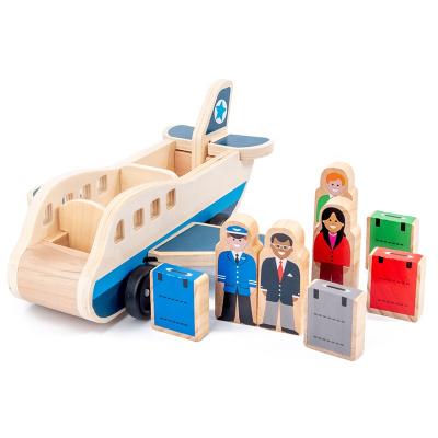 China Mini Double Decker Bus Truck Eco-Friendly Car Toy Wooden Airplane Game Set With 4 Play Figures And 4 Suitcases for sale