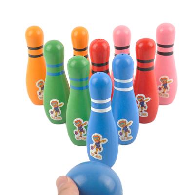 China Children's Wooden Toy Kids Bowling Play Set Colorful Rolling Pins With Cartoon Pictures for sale