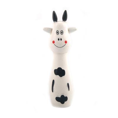 China Children Toy Mini Cartoon White Cows Wooden Animal Bowling Ball Game Baby Intellectual Toy for sale