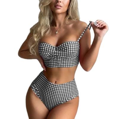 China 2022 New Breathable Ladies Split Plaid Strap Beach Swimwear Swimsuit Bikini for sale