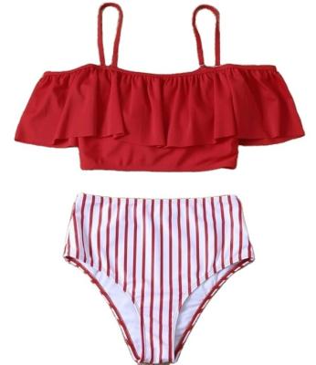 China Breathable women high waisted swimwear ruffle swimwear racerback vintage two piece bikini 2020 for sale