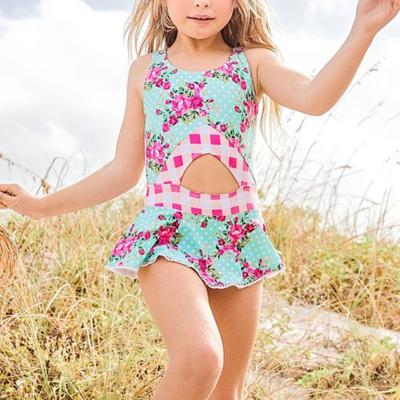 China Lovely Little Girls Ruffle Swimsuit Fashion Breathable One-piece Children Swimming Dress Bathing Clothes for sale