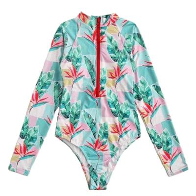 China Breathable Surfing Long Sleeves Suit Women Swimwear Sexy Floral Two Piece Set Rash Guard for sale