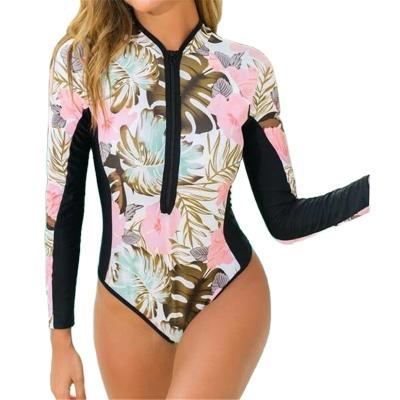 China Breathable Women One Piece Long Sleeve Swimwear Swimwear Tummy Control Surfing Suits Rash Guard for sale