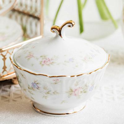 China Nordic European style flower applique embossed luxury hotel kitchen coffee tea sugar canister ceramic pot for sale