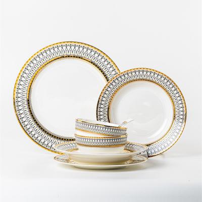 China Viable modern luxury high quality gold printing wholesale bulk cheap hotel china dinnerware set for sale