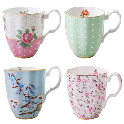 China Nordic Viable Style Bulk New Products Elegant Applique Coffee Porcelain Floral Mugs for sale