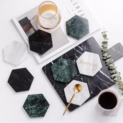 China Viable Fancy Marble Hexagon Coffee Tea Cup Household Viable Tableware Accessories Bulk Coaster for sale