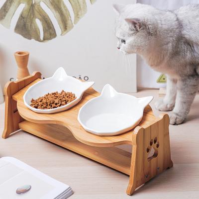 China Wholesale Custom Viable 15 Degree Tilted Pet Cat Bowl Raised Ceramic Cat Food Bowl With Stand for sale