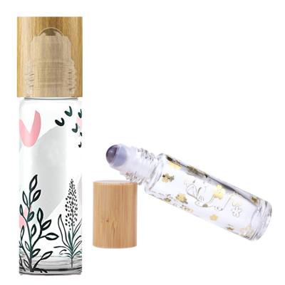 China Gift Box 10ML Brand Design Lid Glass Body Cosmetic Bamboo Essential Oil Roller Bottle Customized Bamboo for sale