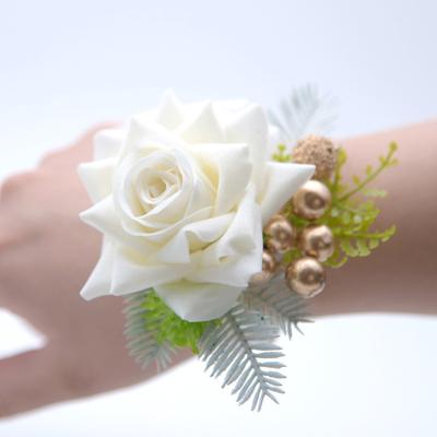 China Corsage Wrist Women Girl Beauty Men's Boutonniere Accessory Set Bracelet Wedding Corsage Wrist White for sale