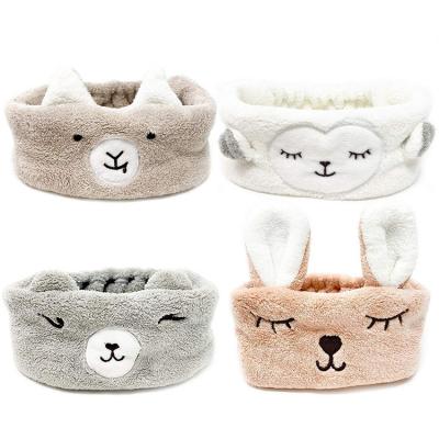 China Facial Coral Spa Animal Solid Color Fleece Headband Cosmetic Headband Coral Fleece Makeup Headband For Women Kids Face Washing for sale