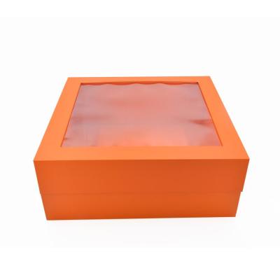 China Handmade Orange Color Printing Cardboard Custom Gift Display Box With Window for sale