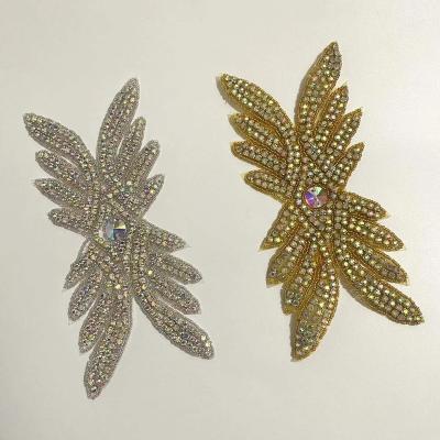 China Pointback Large Rhinestone Applique with beading Au Faint Symmetrical Modern and Iron-on for sale